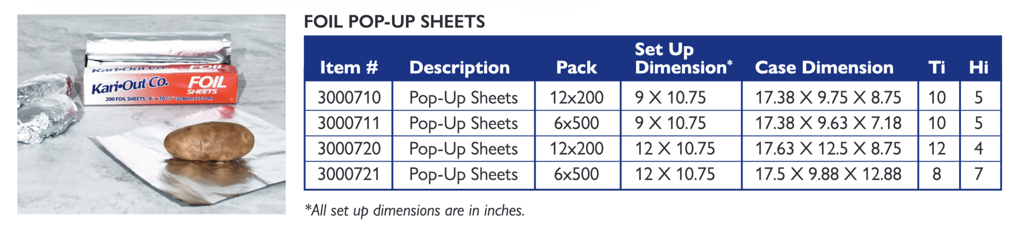 standard foil pop up sheets