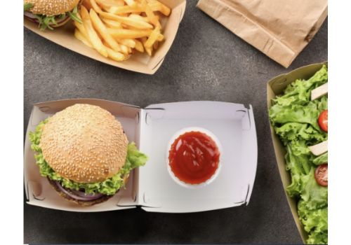 hamburger in to-go food trays